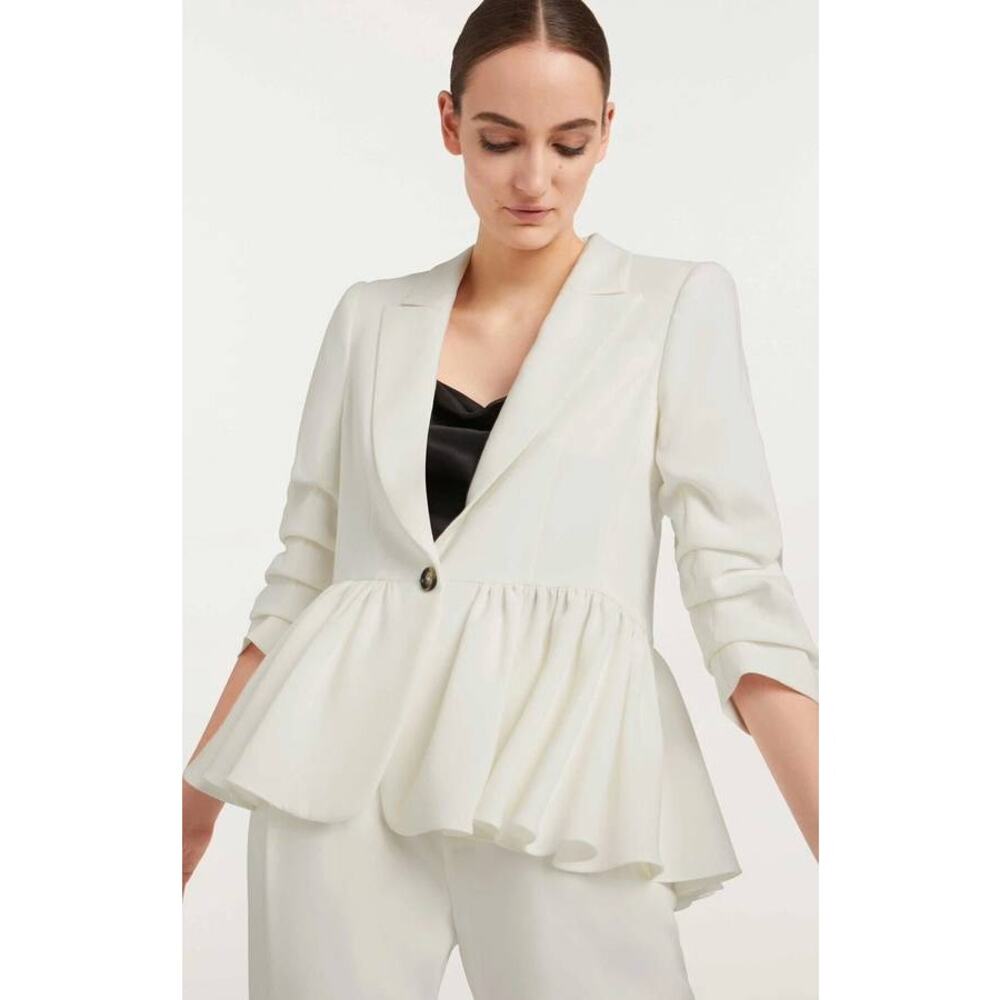 Cinq á Sept Kourtney White Ruffle Blazer Ivory 6 Small Single Breasted Peplum - Picture 4 of 9